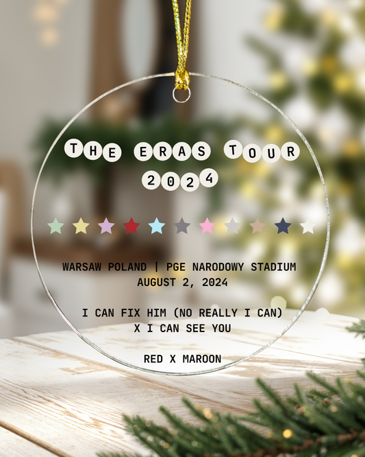 custom eras tour ornament with city venue date surprise songs clear acrylic