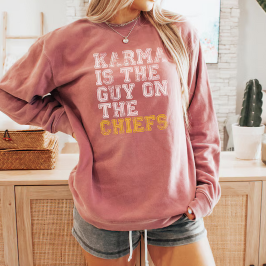 Karma Is The Guy On The Chiefs Distressed Crewneck
